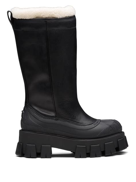 prada monolith shearling-lined leather boots|Prada monolith gabardine.